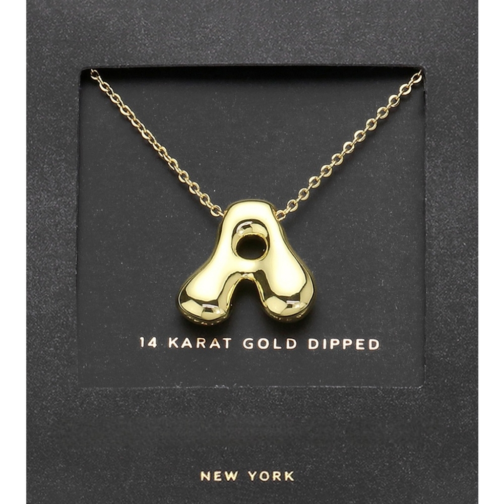 Gold "A" Bubble Monogram Pendant Chain Necklace Initial Charm 3D Casual
